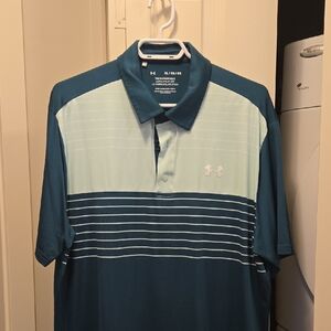 Under Armour Men's Teal and Light Blue Striped Polo
